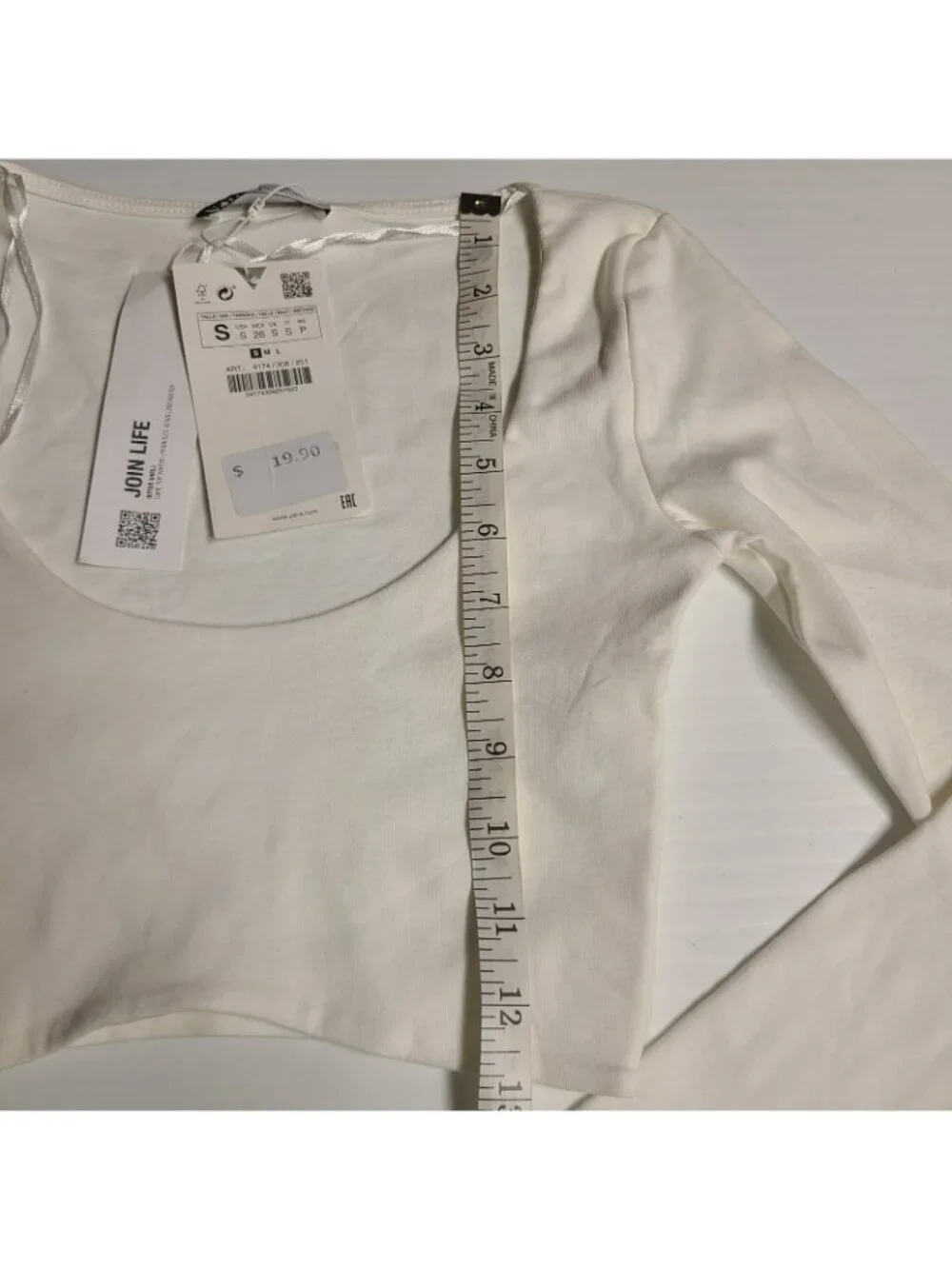 Zara White Long Sleeve Cropped Ribbed Top Small NWT 4174 308